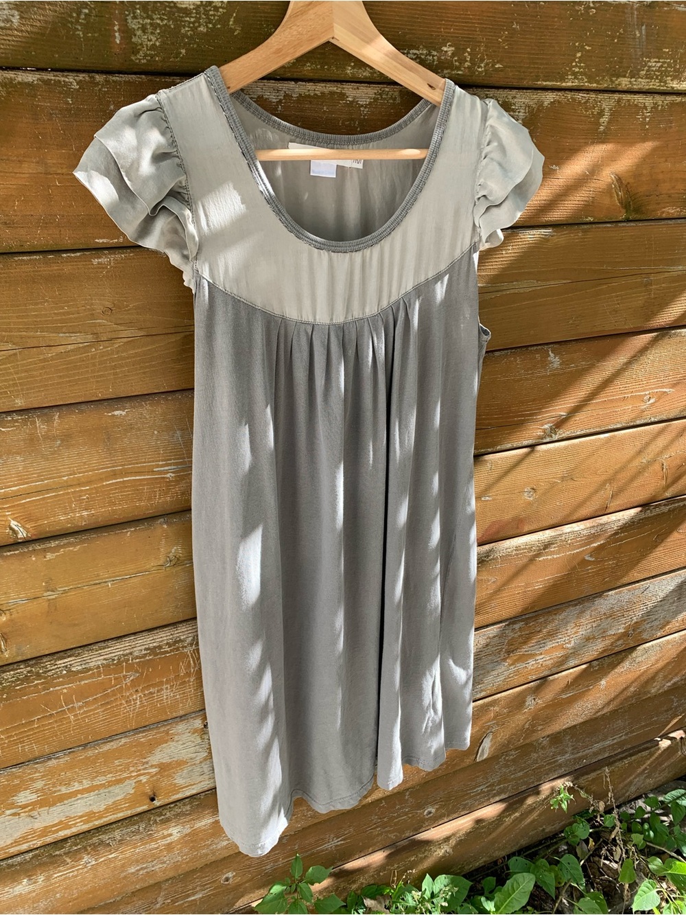 Passiflore Grey Silk & Cotton Ruffle Cap Sleeve Dress Size M/L